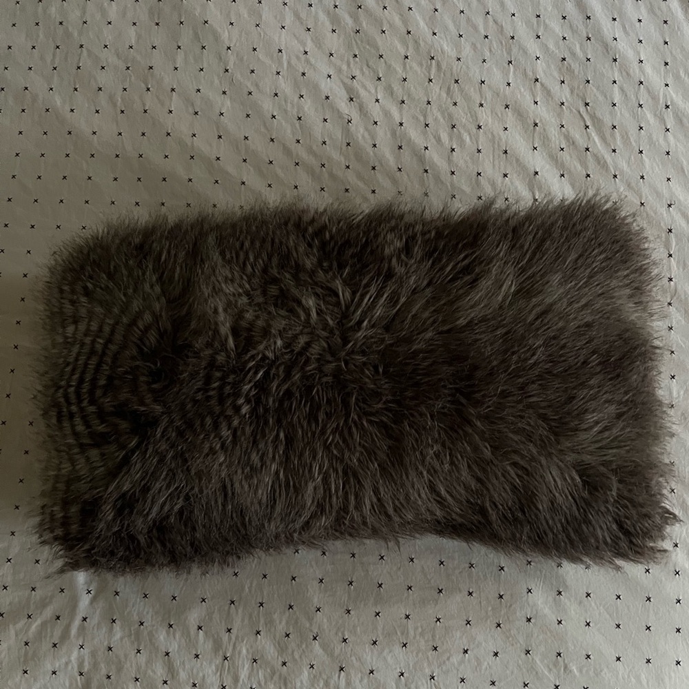 Boho farmhouse faux fur throw pillow